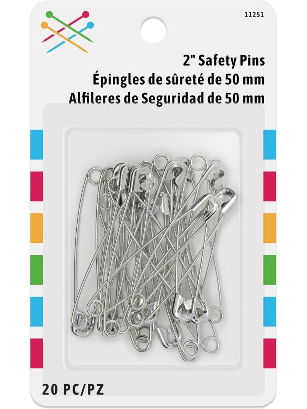 Large 20 PC Safety Pins, L, Zinc Count